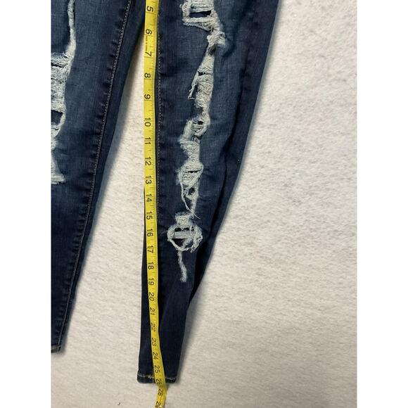 No Boundaries Jeans Juniors 1 Blue Super High Rise Distressed Skinny Stretch - Picture 6 of 10